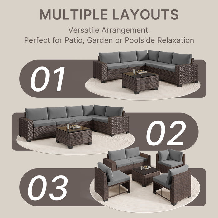 6 Piece Outdoor Patio Furniture Set, Asofer Rattan Wicker Outdoor Conv