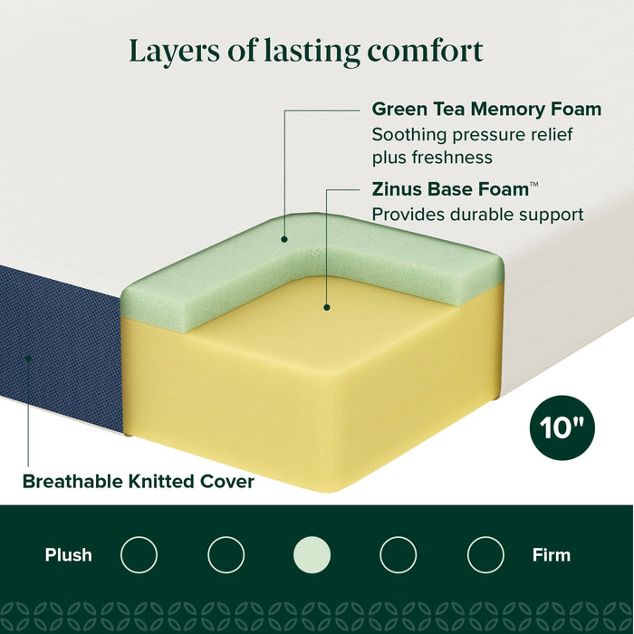 Zinus 10" Queen Green Tea Waterfall Memory Foam Mattress in a Box