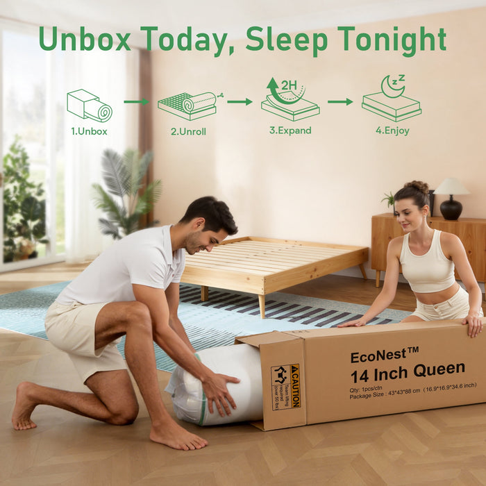 FOLVUTY Queen Mattress 14 inch Gel Memory Foam Hybrid Mattress and Poc