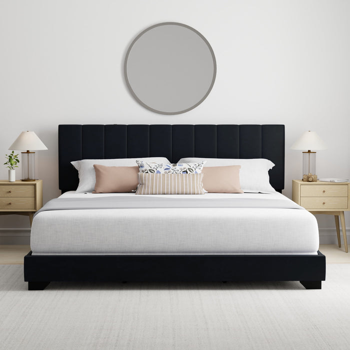 Reece Channel Stitched Upholstered King Bed, Black, by Hillsdale Livin