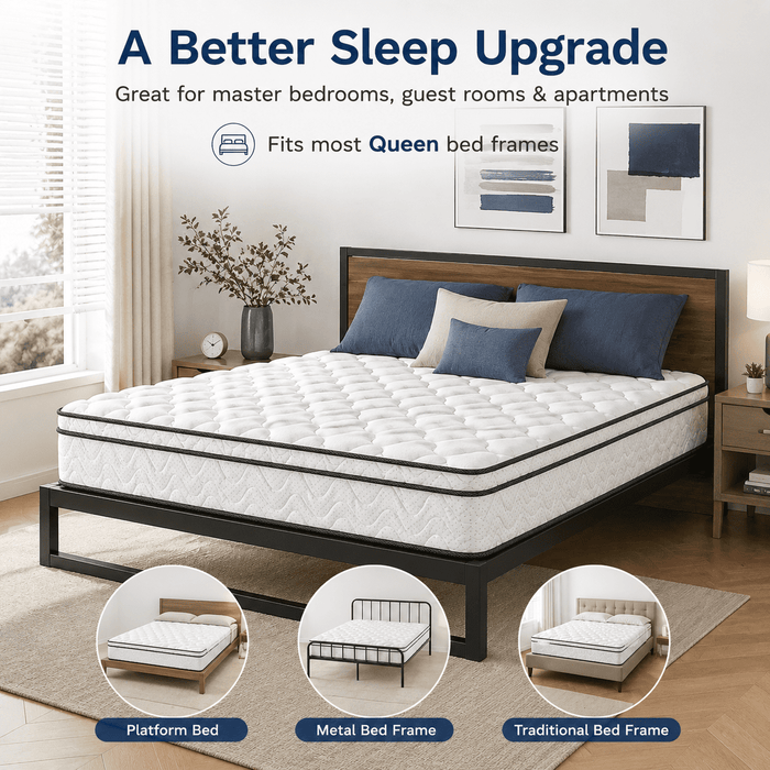 12 Inch Queen Hybrid Mattress, Memory Foam Mattress in a Box with Indi