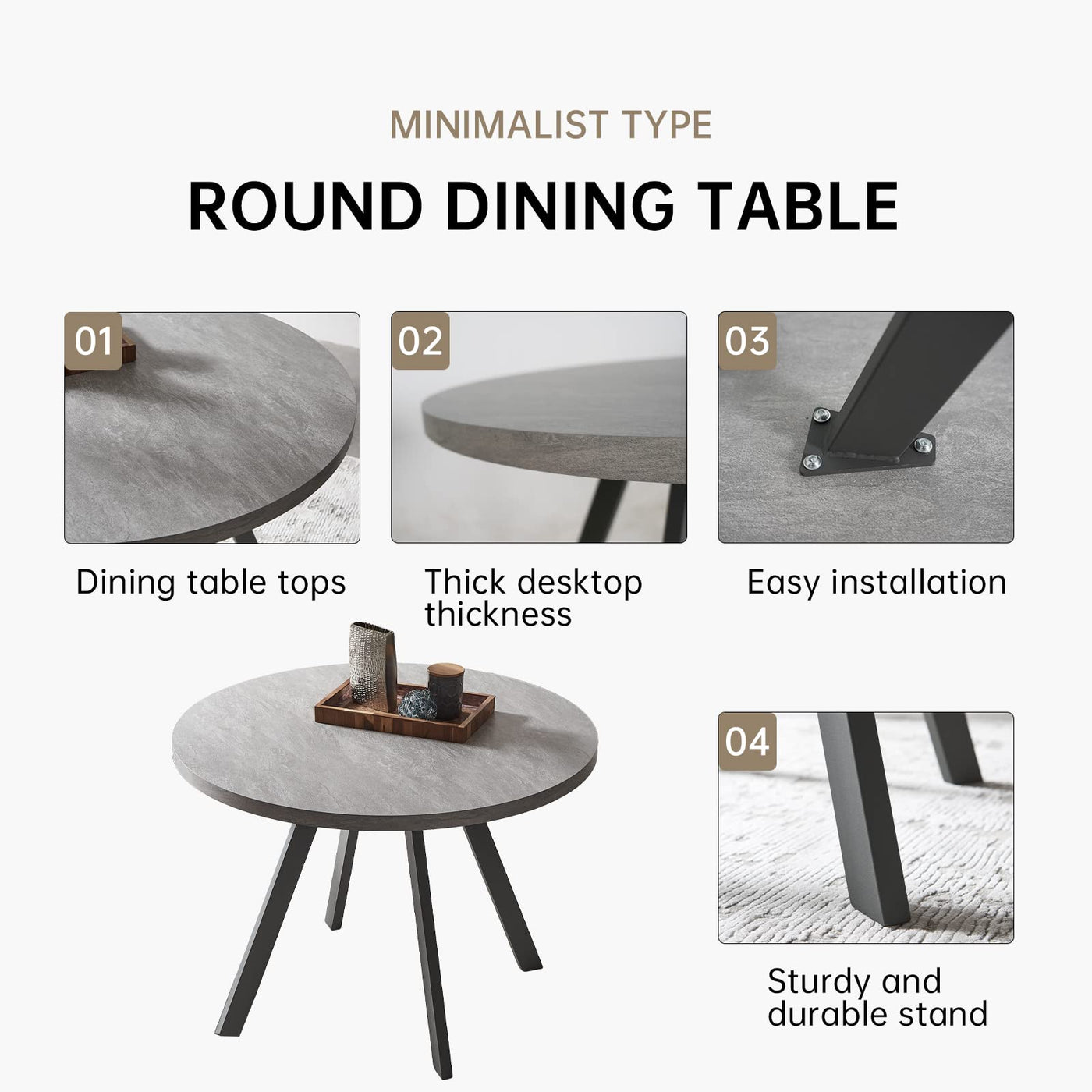 Zerifevni Round Dining Table Set for 4, Modern Casual Coffee Table Set