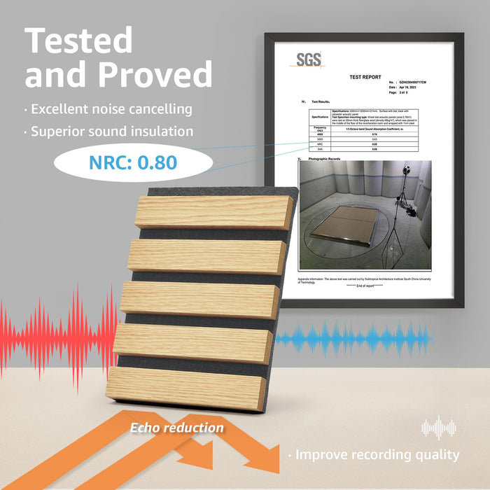 Art3d 6-Pack 3D Textured Soundproof Wood Slat Wall Panel, 94.5" x 7.9", Oak