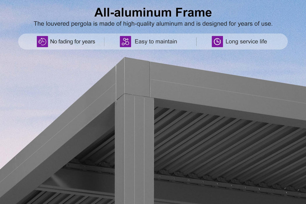 PURPLE LEAF Louvered Pergola 12' x 16' Outdoor Full Aluminum Pergola with Adjustable Rainproof Roof Modern Retractable Patio Hardtop Gazebo for Deck Backyard Garden Slate Grey