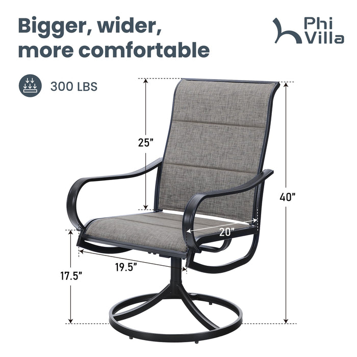 PHI VILLA Outdoor Swivel Patio Dining Chairs Set of 2, All Weather Patio Chair with Padded Textilene & Metal Frame for Outdoor Poolside Lawn Garden, Brown
