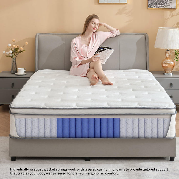 saows Queen Mattress 12 Inch Hybrid Mattress Queen Size - Individually Pocket Coils & Motion Isolation | Memory Foam - Pressure Relief, Arrives Eco-Compact, Medium Firm (80"X60")