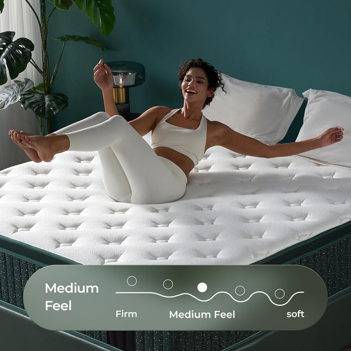 Mambrc 12 Inch Queen Hybrid Mattress, Plush Firm Feel, Cooling Gel Memory Foam and Pocket Coils for Supportive Comfort and Motion Isolation