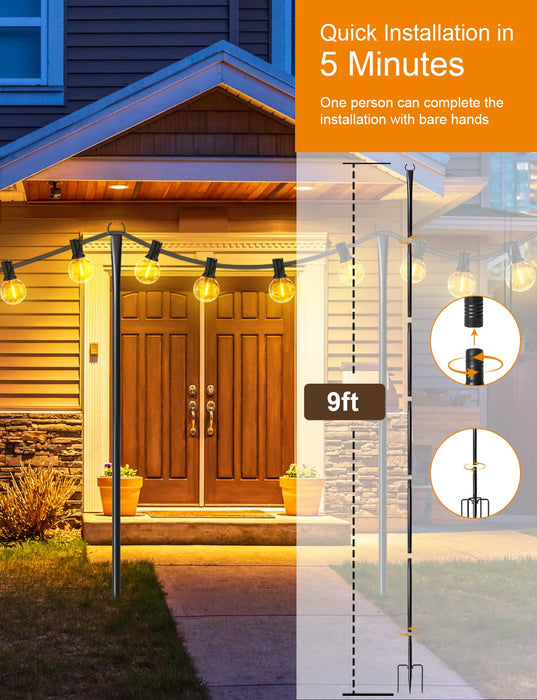 4 Pack String Light Poles for Outside, Adjustable Metal Patio Light Poles