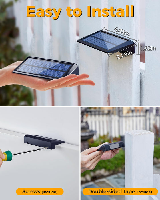 LUHLEE High Bright Solar Fence Lights, 4 Pack Wall Lights Outdoor， IP65 Waterproof Fence Solar Lights Outdoor for Backyard,Wall,Deck,Gutter,Porch,Step (Warm White 4 Pack)