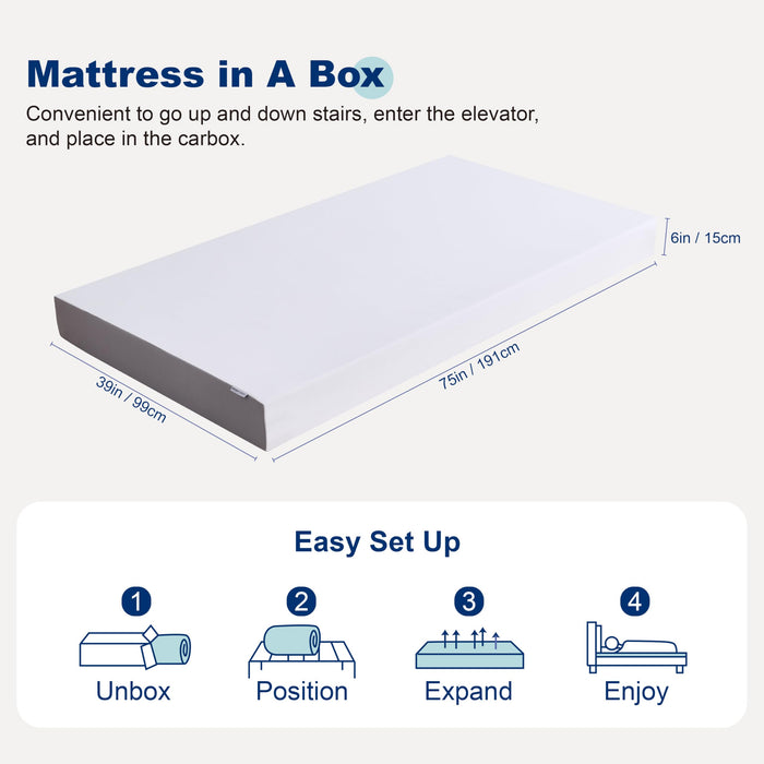 Amazon Basics Memory Foam Mattress, Soft Plush Feel, Breathable, 6 Inch, Twin, White/Grey