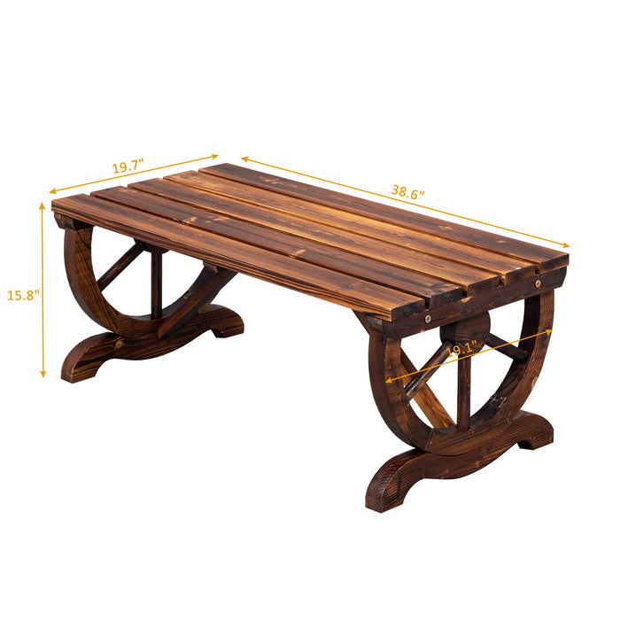 Outvita Wooden Garden Bench, Outdoor Rustic Wagon Wheel Bench
