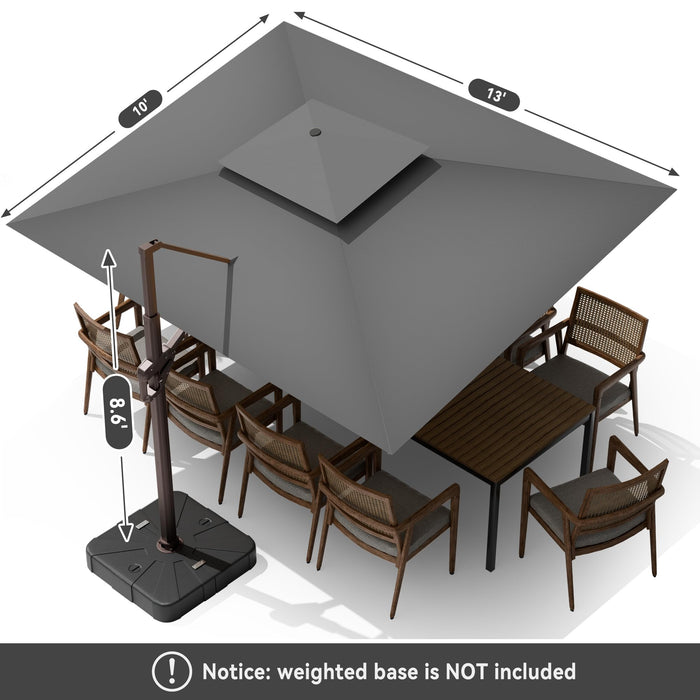 MEVBC 10 X 13 FT Cantilever Outdoor Patio Umbrella with Led Lights Large Heavy Duty 360° Rotation Double Top Offset Rectangular Umbrellas for Backyard Garden Pool Outside Deck, Grey