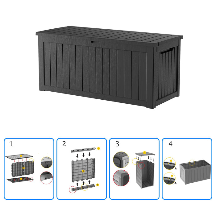 Yardgrace 270 Gallon Waterproof Deck Box, Lockable Resin Storage Box for Patio Furniture Cushions Garden Tools and Outdoor Delivery Storage, Black