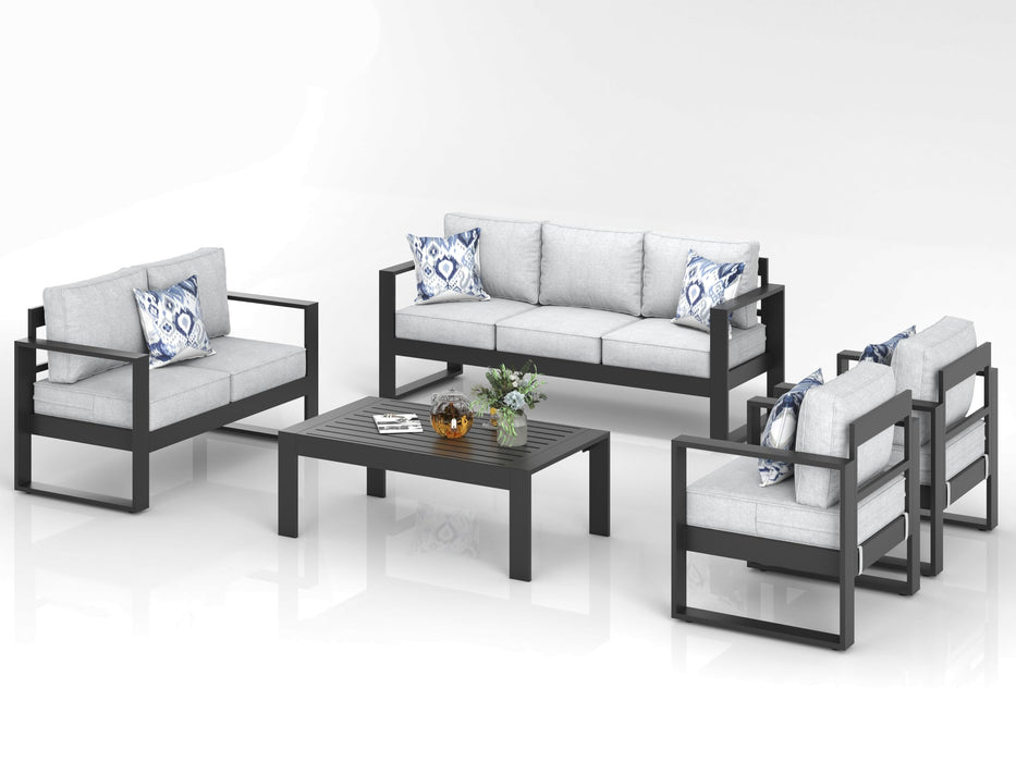 KHOLH 5 Piece Modern Aluminum Patio Furniture Set, Outdoor Patio Sectional Conversation Metal Seating Sets with Olefin Cushion and Coffee Table