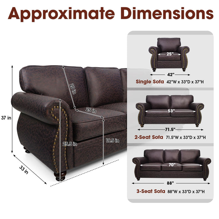 Couchus Living Room Furniture Sets,Sofa Sets and Couch Sets for Living Room,Mid-Century Vintage Sofa Couches with Rivet Design (Brown, Loveseat+3 Seater)
