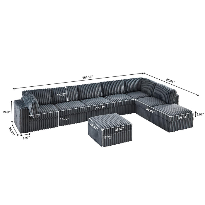 Oversized Modular Sectional Sofa Set, Plush Faux Rabbit Fur Convertible U Shaped Couch with Storage, 8 Seater Corduroy Sofa with Ottomans and Reversible Chaise for Living Room, Office (Blue Grey)