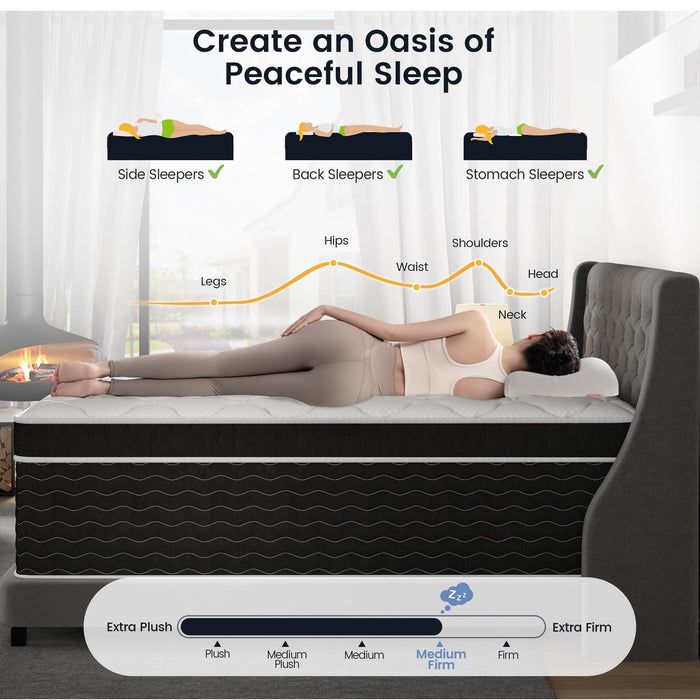 Ruoysun Queen Mattress, 14 inch Bed Mattress in a Box, Medium Firm Hybrid Mattresses Queen Size with Gel Memory Foam and Pocket Springs, Pressure Relief & Upgraded Support, Cooling and Breathable