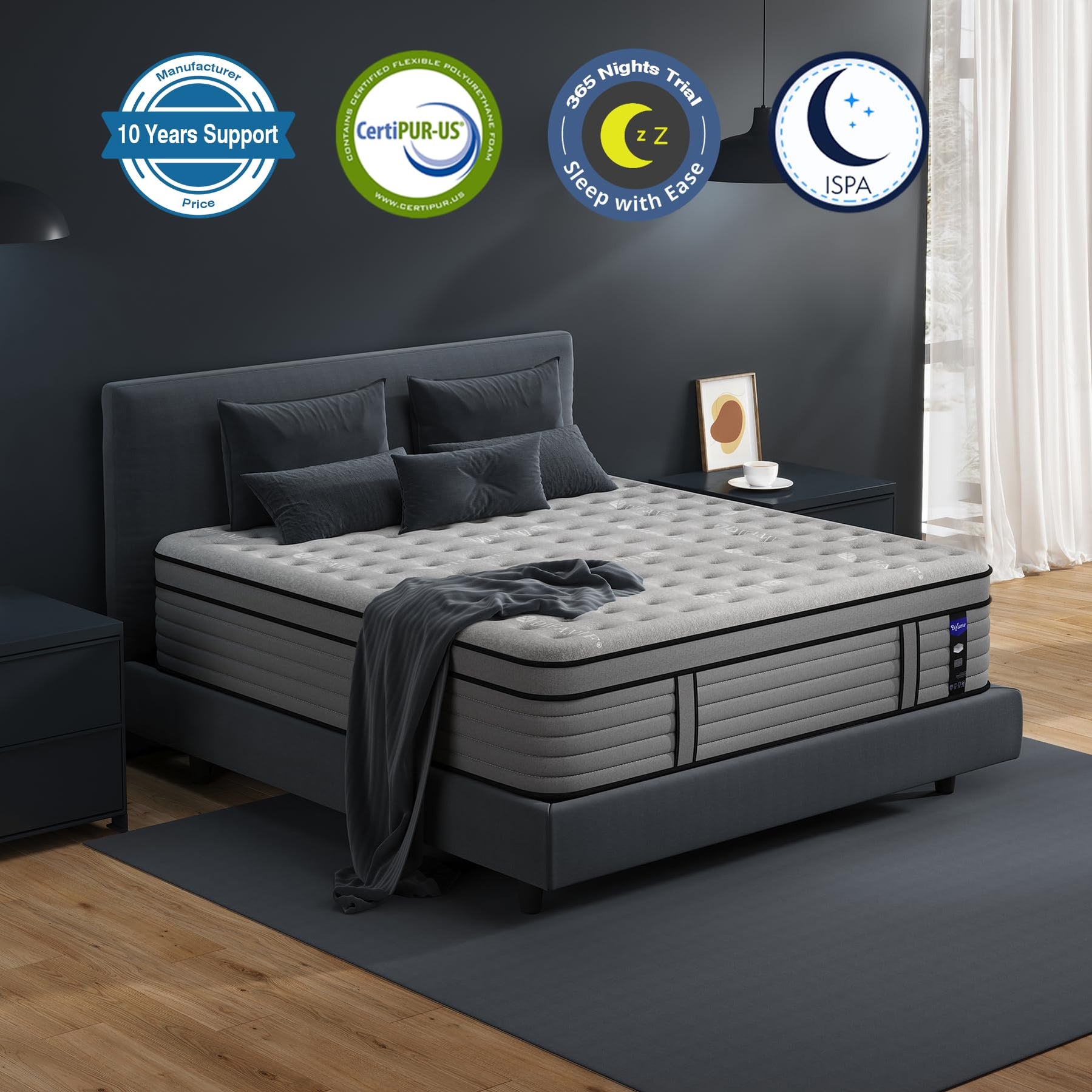DIFAME Queen Size Mattress, 16 Inch Hybrid Mattress in a Box with Memo