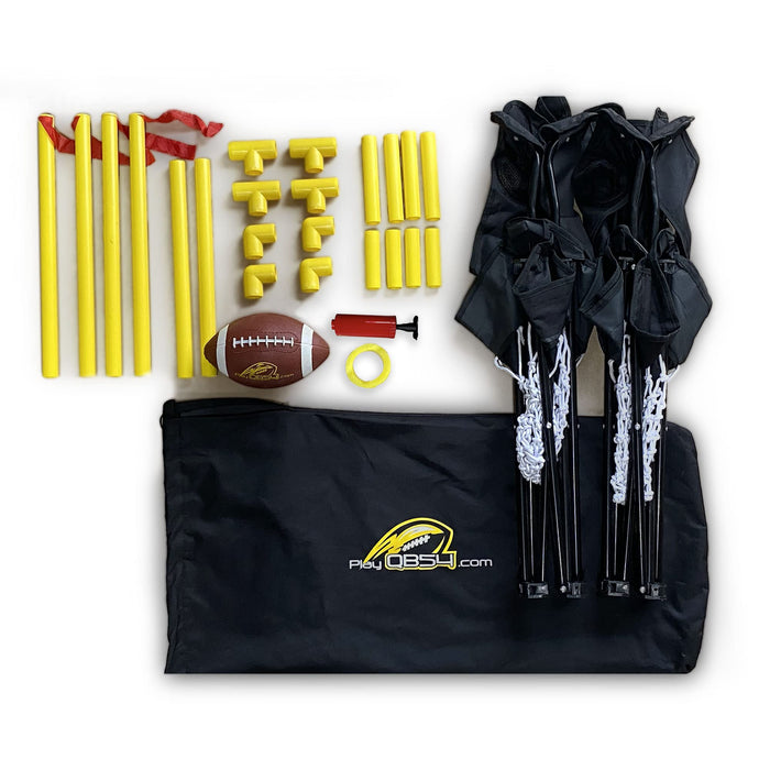 QB54 - The Ultimate Football Yard Game Set, Outdoor Football Toss for Tailgating, Backyard, Beach, Park, Tournaments, Sports Training, Score Touchdowns, Kick Field Goals (Black Game Set)