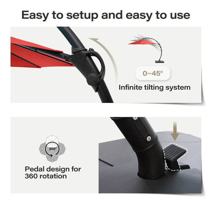 LAUSAINT HOME Outdoor Patio Umbrella with Base included, 12 FT Deluxe Curvy Cantilever Umbrella Heavy Duty Offset Hanging Umbrella with 360° Rotation for Market, Pool, Garden, Backyard, Deck (Red)