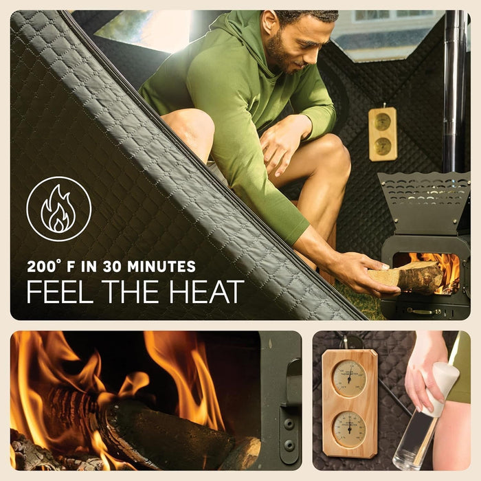 Lifepro ZenZone Outdoor Sauna Tent – Portable Wood Burning with Stove – 4 Person Steam & Dry Sauna for Camping, Backyard, Home Gym – Heavy Duty Oxford Cloth & Carbon Steel Stove
