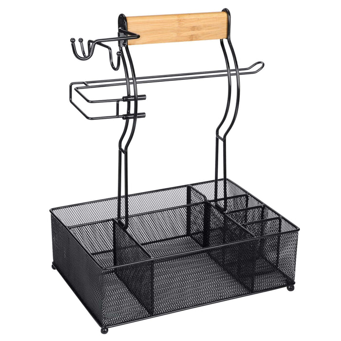 FANGSUN Grill Caddy, BBQ Caddy with Paper Towel Holder, Picnic Condiment Utensil Caddy for Outdoor Camping, Barbecue Accessories Storage Organizer for Griddle Grilling Tools, RV Patio Camper Must-Have