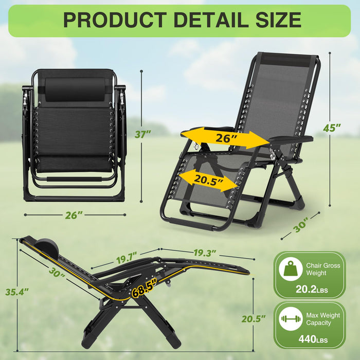 Suteck Zero Gravity Chair, Reclining Camping Lounge Chair w/Removable Cushion, Upgraded Lock and Cup Holder, Reclining Patio Chairs Folding Recliner for Indoor and Outdoor