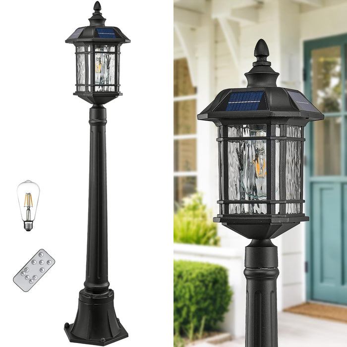 NAXTTII Solar Post Light with Water Ripple Glass Dusk to Dawn Outdoor Post Lights Hard Wired Waterproof 18.3 Inch Large Aluminum Lamp Post Outdoor Lighting Include Remote Control and LED Bulb