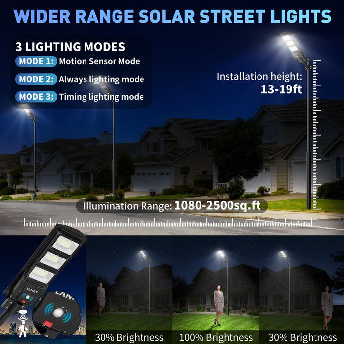 LANGY Solar Street Light Outdoor, Upgraded Solar Parking Lot Lights Dusk to Dawn, IP67 Waterproof 6500K 18000LM, Solar Street Light Motion Sensor with Remote Control for Commercial, Yard (2Pack)