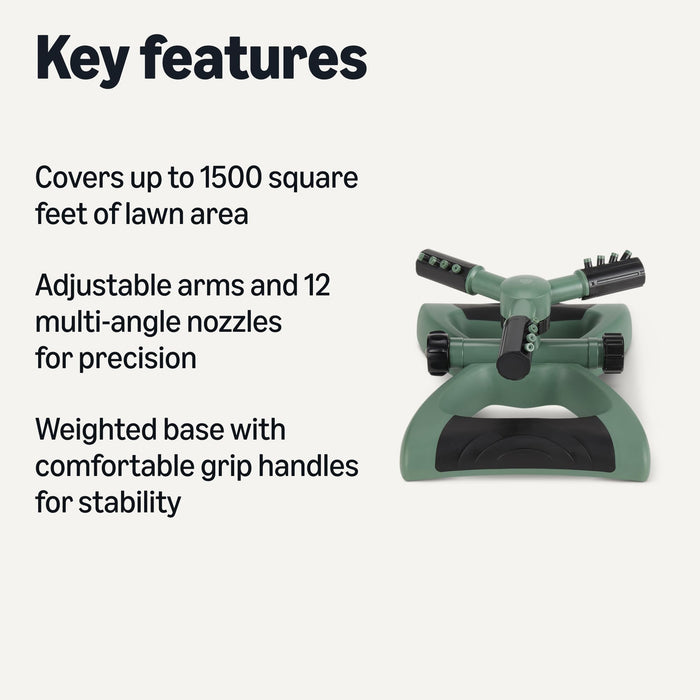 Amazon Basics Whirling Rotating Lawn Sprinkler with Adjustable Arms, 1500 sq ft Coverage, Black