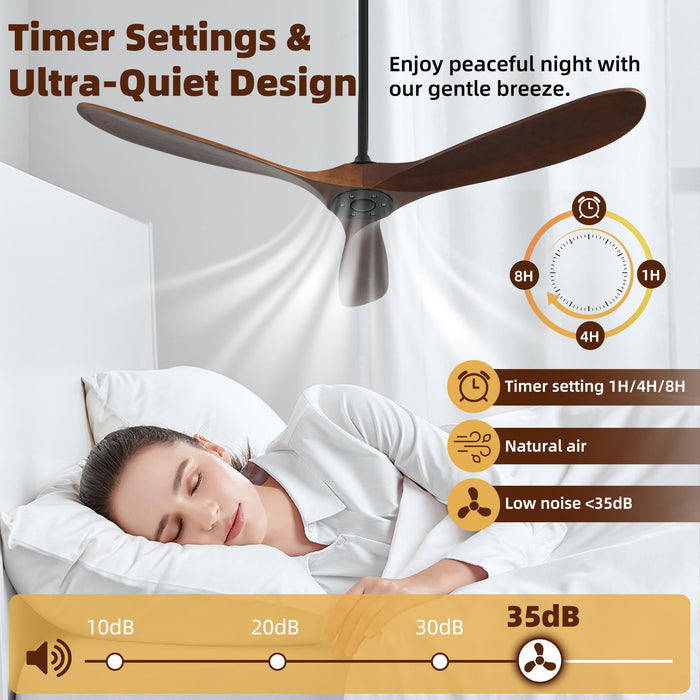 Homlit Outdoor Ceiling Fan Without Light, 60 Inch Smart Ceiling Fan with Remote & Voice Control for Alexa/Google, 3-Blade Wood Fan, Quiet DC Motor, 6 Speeds for Patio, Porch, Farmhouse, Dark Walnut
