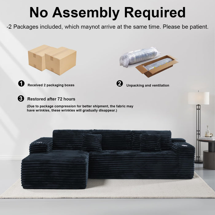 Cloud Sectional Couch with L-Shape Chaise, Modern Modular Sofa with Deep Seat, Built-in Cup Holder & Storage Pocket for Living Room Bedroom, No Assembly Required (Black, Right Sitting Chaise)