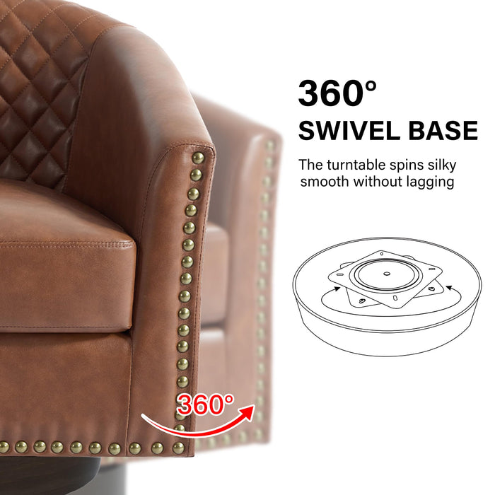 DREAMSIDEA Swivel Barrel Accent Chair, Comfy Modern Upholstered Round Faux Leather Arm Chair for Living Room, Bedroom（Brown, Set of 2