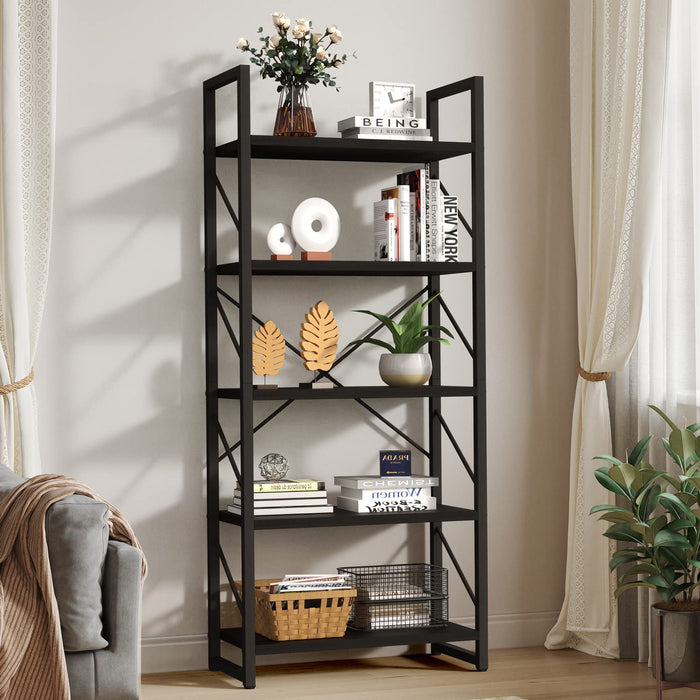 YITAHOME 5 Tiers Bookshelf, Artsy Modern Bookcase, Book Rack, Storage Rack Shelves Books Holder Organizer for Books/Movies in Living Room/Home/Office - Black