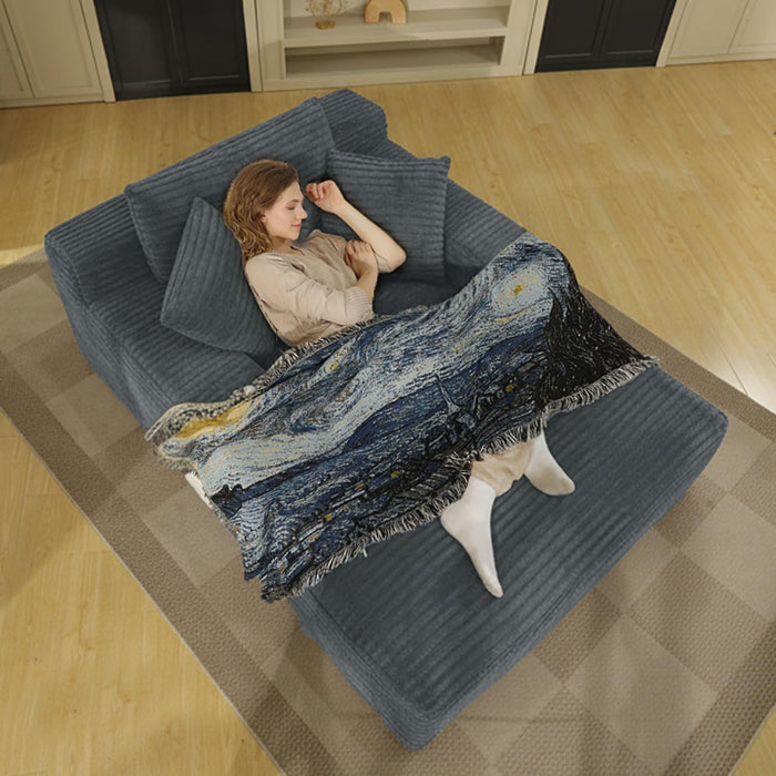 68'' Chaise Lounge Chair Indoor, Corduroy Upholstered Boneless Sofa Bed, Deep Seat Sleeper Couch Reading Chairs, Small Comfy Cloud Sofas Couches for Living Room, Bedroom, Movie Room (Dark Grey)