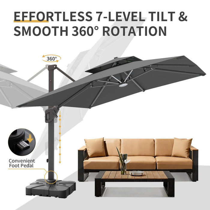 BreezyShade by King 10 X 13 FT Cantilever Patio Umbrella with Base & Lights