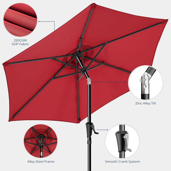 HOMSHADE 9ft Outdoor Patio Umbrella - Market Table Pool Deck Umbrella UPF50+ UV Protection with Push Button Tilt, Crank and 8 Sturdy Ribs (Red, No base)