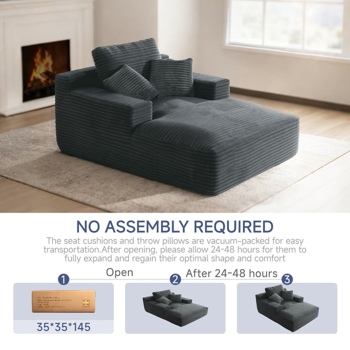 68'' Chaise Lounge Chair Indoor, Corduroy Upholstered Boneless Sofa Bed, Deep Seat Sleeper Couch Reading Chairs, Small Comfy Cloud Sofas Couches for Living Room, Bedroom, Movie Room (Dark Grey)