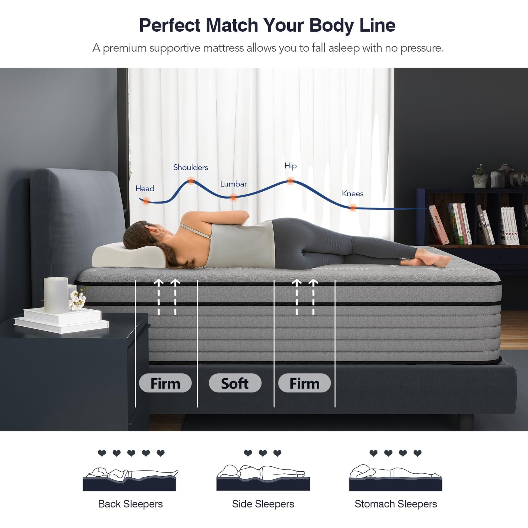 DIFAME Queen Size Mattress, 16 Inch Hybrid Mattress in a Box with Memo