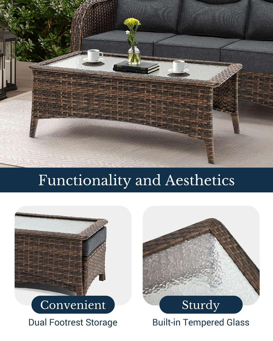 HILLGA Luxury Patio Furniture Set with 6-inch Thick Cushion, Outdoor Couch and High Back Swivel Rocker Patio Chairs, 8PCS Wicker Conversation Set for Deck Yard and Poolside, Dark Grey (V2)