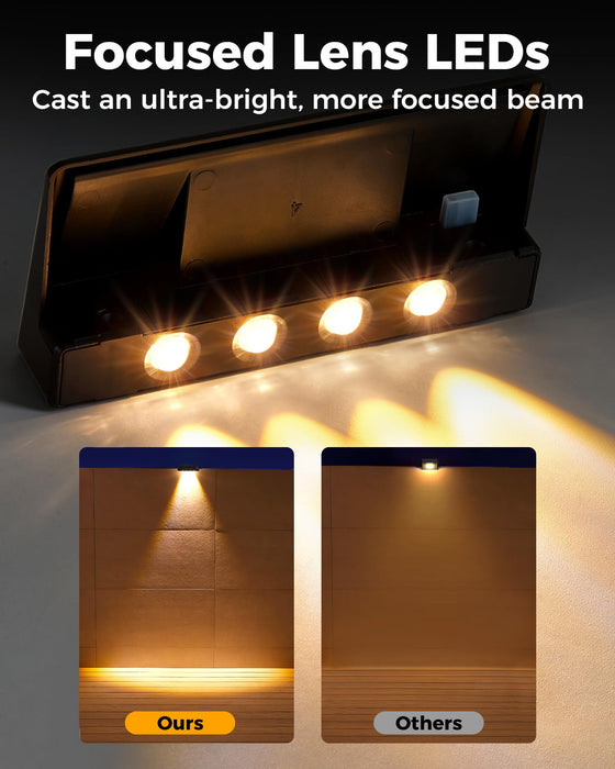 LUHLEE High Bright Solar Fence Lights, 4 Pack Wall Lights Outdoor， IP65 Waterproof Fence Solar Lights Outdoor for Backyard,Wall,Deck,Gutter,Porch,Step (Warm White 4 Pack)