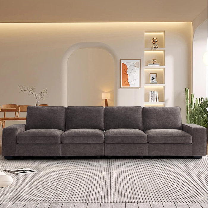 TEKAMON 128" Modular Sofa Couch with Seat Storage, Modern Comfy Long 4-Seater Chenille Couch for Living Room, Office, Apart W/Deep Seat, Wide Armrest, USB Port, Side Pockets, Washable Covers (DkGrey)