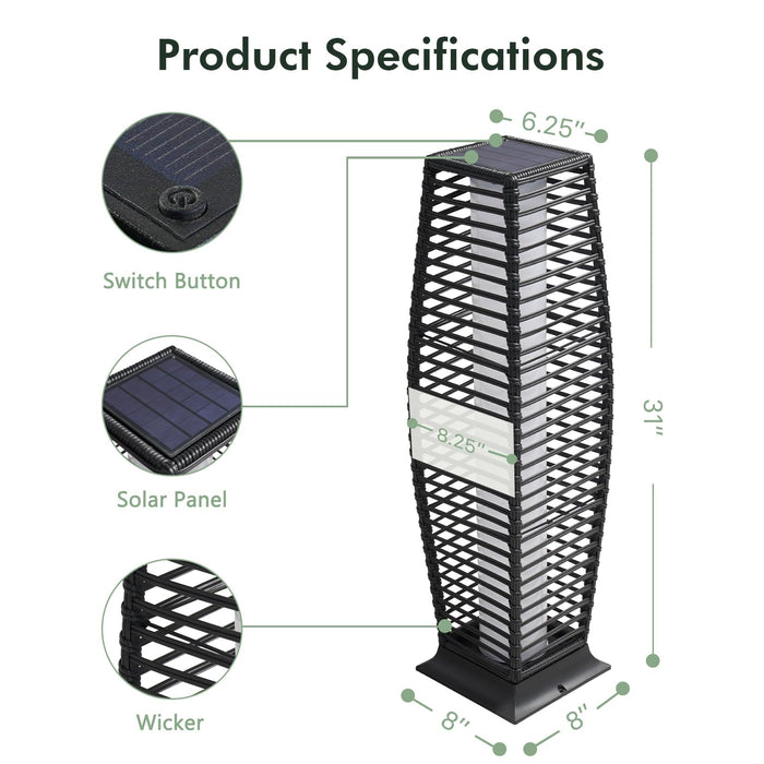 Grand patio Outdoor Floor Lamp Solar Powered Lantern Waterproof Wicker Boho Deck Lights for Garden Porch Decor, Large Crossover