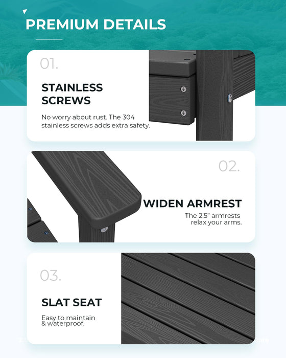 SERWALL 7-Piece Patio Dining Table Sets, Outdoor HDPE Dining Furniture Set with Umbrella Hole Cut-Out Table and 6 Chairs, Black