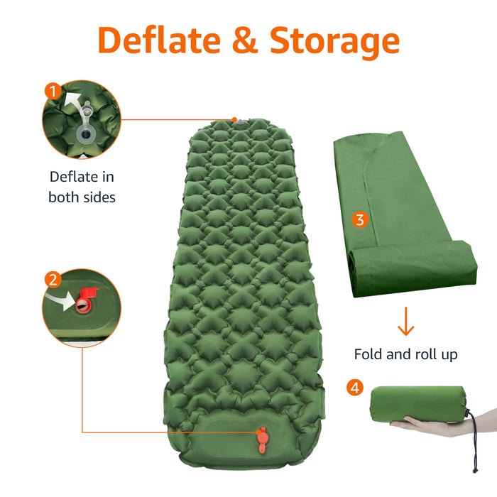 Amazon Basics Camping Sleeping Pad with Quick-Inflate Built-in Foot Pump, Water Resistant, Ultralight, Portable for Hiking and Backpacking, Olive Green