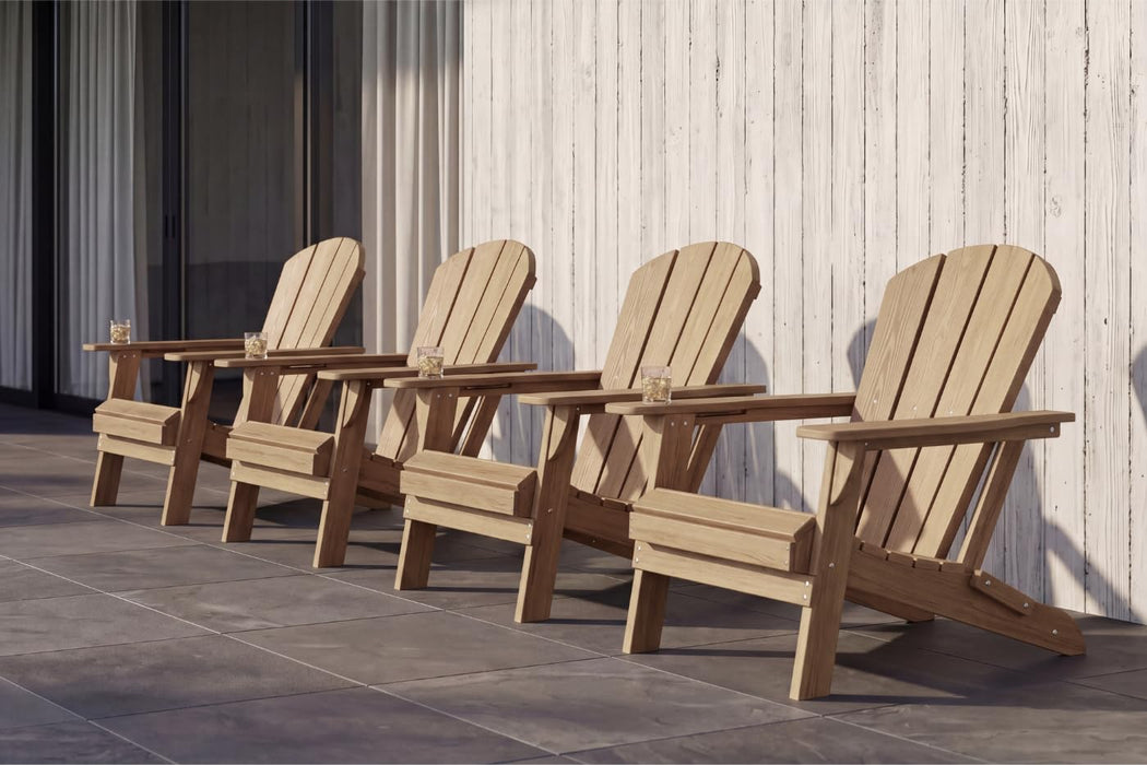 Patio Kingdom Folding Adirondack Chairs Set of 6 with Cup Holders, Heavy Duty HDPE Plastic Outdoor Chairs, Weather Resistant Heavyweight Patio Furniture Set for Deck, Fire Pit, Backyard, Brown