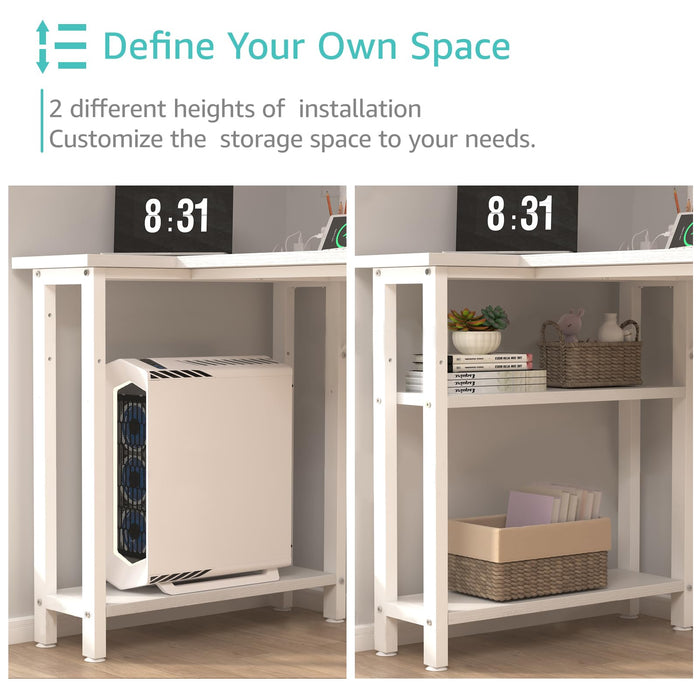 Lufeiya White L Shaped Computer Desk with Drawers & Storage Shelves, 47 Inch Corner Reversible Desk with Power Outlet for Home Office Bedroom, L-Shaped Teen PC Desks with Fabric Drawer, White