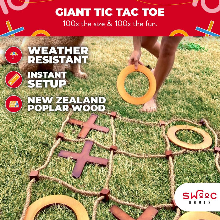 SWOOC Games - Giant Tic Tac Toe Game Outdoor (All Weather) | 3ft x 3ft | Instant Setup, No Assembly | Giant Outdoor Games for Adults and Family | Outside Toys | Large Lawn & Backyard Fun | Yard Game