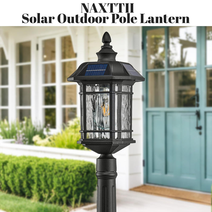 NAXTTII Solar Post Light with Water Ripple Glass Dusk to Dawn Outdoor Post Lights Hard Wired Waterproof 18.3 Inch Large Aluminum Lamp Post Outdoor Lighting Include Remote Control and LED Bulb