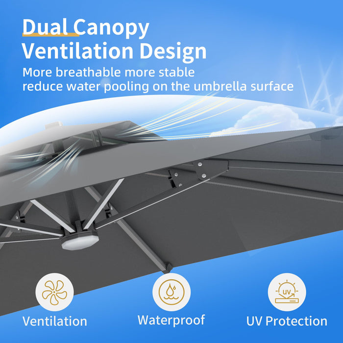 BreezyShade by King 10 X 13 FT Cantilever Patio Umbrella with Base & Lights
